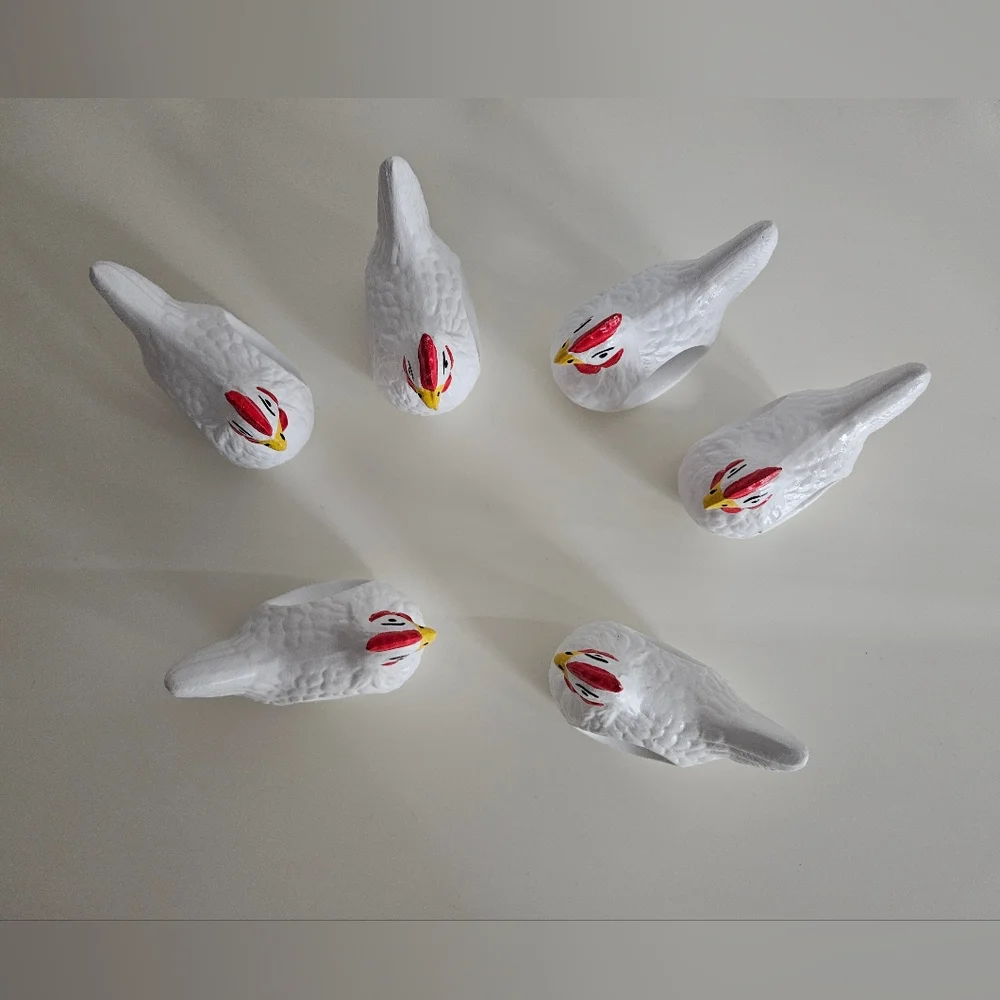 White Ceramic Hand Painted Chicken Napkin Holders x 6